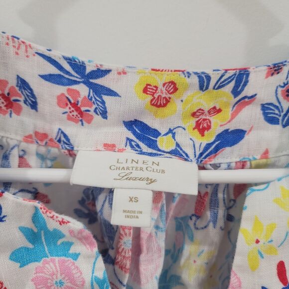 Charter Club Luxury Womens Linen Top Size Xs Floral Boho Colorful Beach Summer - Picture 4 of 6